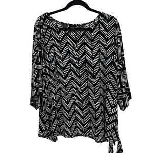 Rafaella Womens Blouse Round Neck Stretch Slinky Short Sleeves Black White 3X*